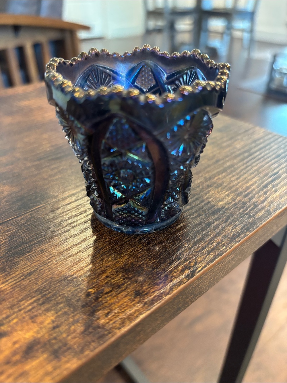 Vintage Imperial Glass Carnival Glass Toothpick Holder Octagon Pattern Amethyst
